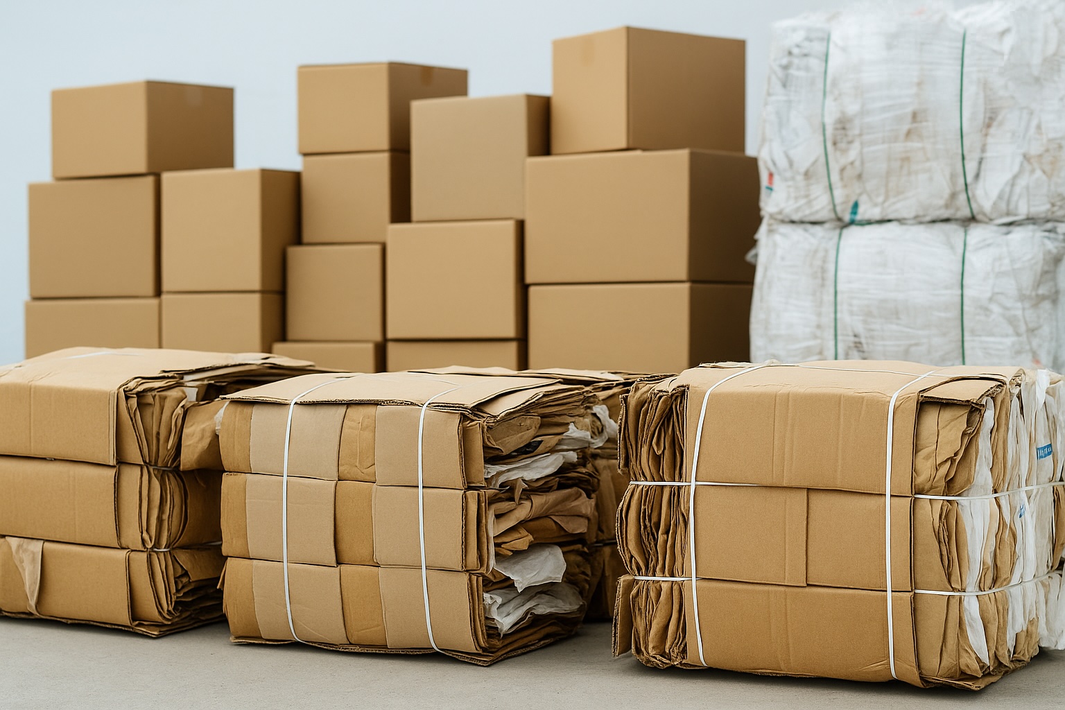 Balíky obalů připravené k recyklaci